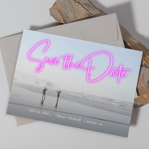 Neon Pink Photo Save the Date