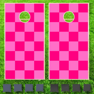 Neon Pink Pink Checkerboard Vintage Cornhole Set