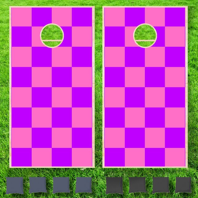 Neon Pink Purple Checkered Checkerboard  Cornhole Set (Creator Uploaded)