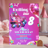 Neon Pink Purple Girl Skate Disco Ball Birthday