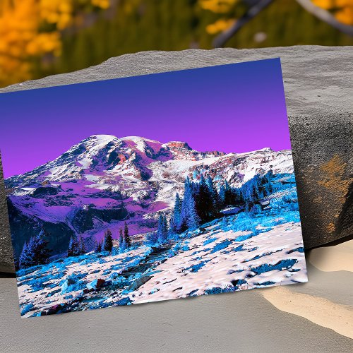 Neon Pink Purple Mountain Mt Rainier Washington Card