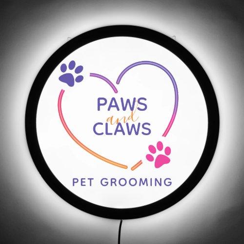Neon Pink Purple Pet Grooming Business LED Sign