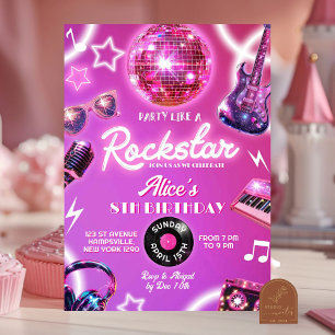Neon Pink Purple Rockstar Teen Girl Birthday Party Invitation
