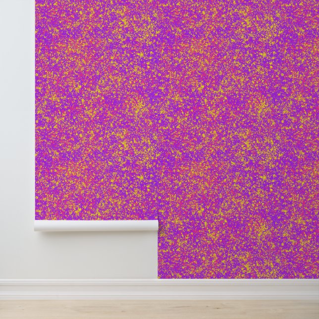 Neon Pink Purple Yellow Paint Splatter Texture Wallpaper (Application)