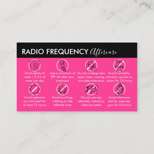Neon Pink Radio Frequency Skin Tighten Aftercare Business Card