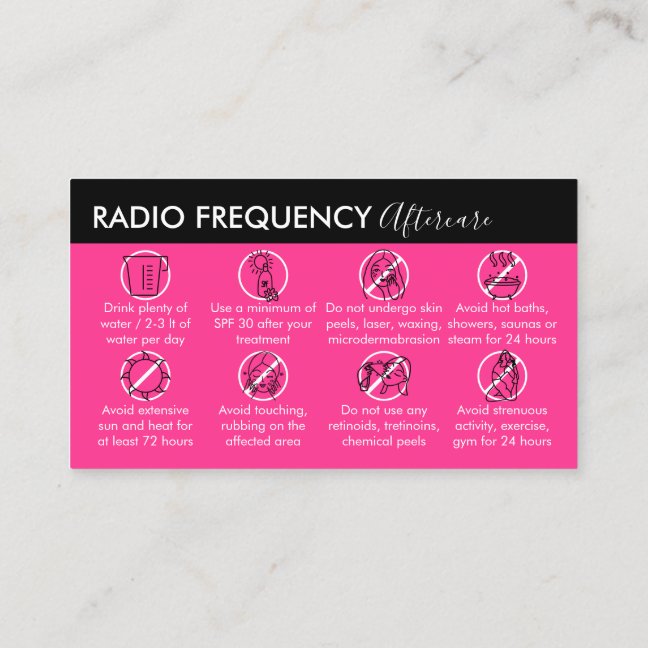 Neon Pink Radio Frequency Skin Tighten Aftercare Business Card