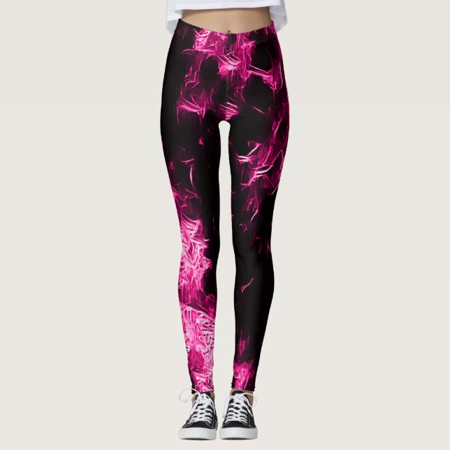 Neon Pink Rave Star Leggings (Front)