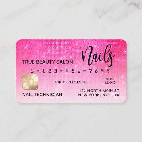 Neon Pink Sequin Glitter Credit Card Nail Tech