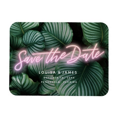 Neon Pink Sign Modern Tropical Save the Date Magnet