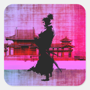 Neon Pink Silent Samurai Pagoda Stickers