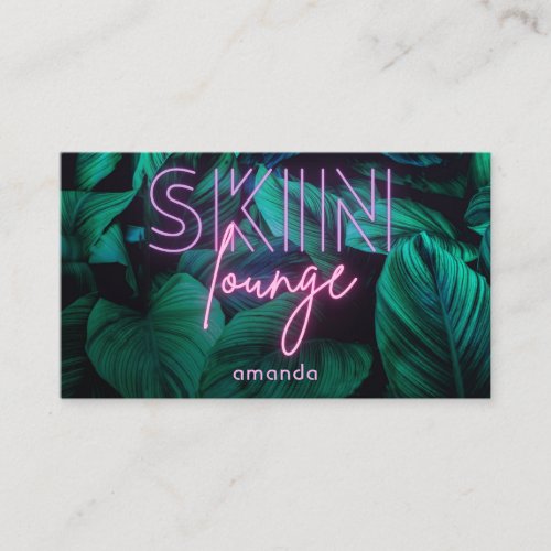 Neon Pink Skin Lounge QR Code Business Card