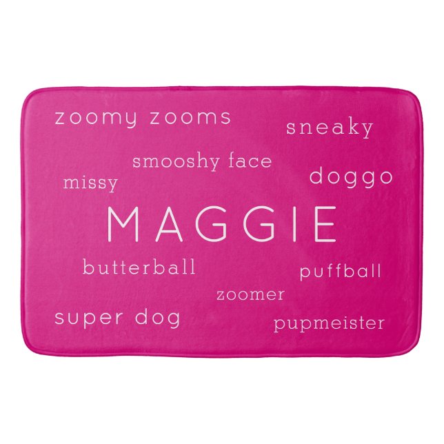Neon Pink Soft Flat Dog Mat Name + Nickname (Front)