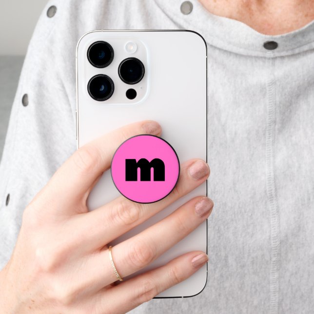 Neon Pink Solid Color | Classic Monogram PopSocket (Hand)