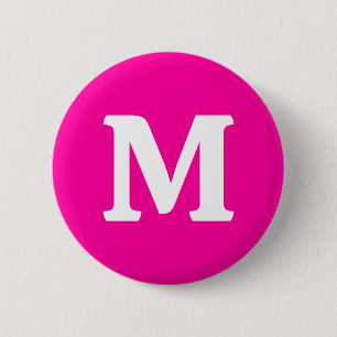 Neon Pink Solid Color Monogram Initial Button