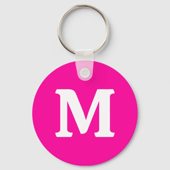 Neon Pink Solid Color Monogram Initial Keychain (Front)