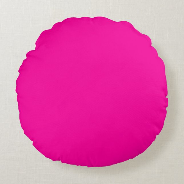 Neon Pink Solid Color Round Pillow (Front)