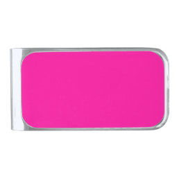 Neon Pink Solid Color Silver Finish Money Clip