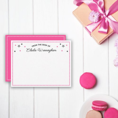 Neon Pink Stars From The Desk Of Name In Script Note Card