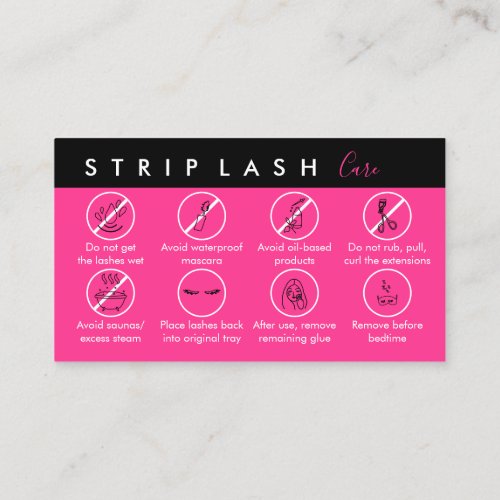 Neon Pink Strip Lash Aftercare Business Card