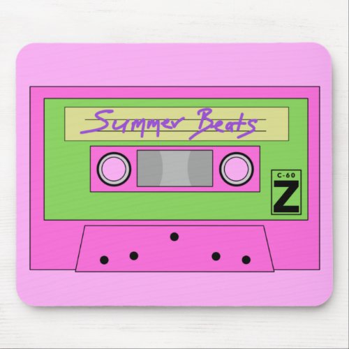 Neon Pink Summer Beats Music Cassette Mouse Pad