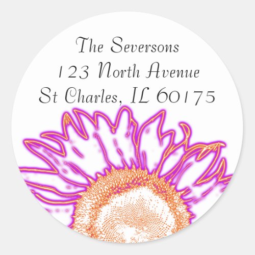 Neon Pink Sunflower Return Address  Classic Round Sticker