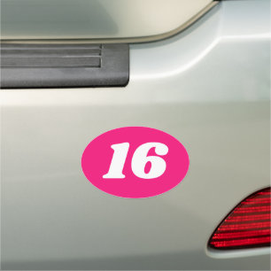 Neon pink sweet 16th Birthday party oval Car Magnet