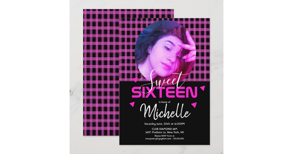 Grid Invitation Neon Pink Sweet Sixteen Photo Grid Invitation | Zazzle