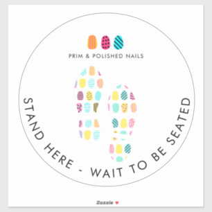 Neon Pink Teal Nail Salon Wait Here Floor Sticker