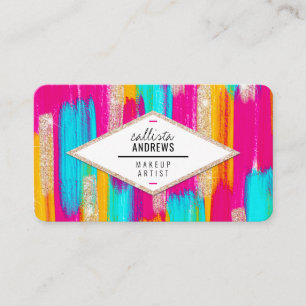 Neon Pink Teal Yellow Gold Glitter Paint Makeup Business Card