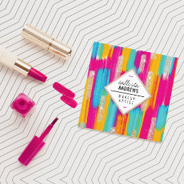 Neon Pink Teal Yellow Gold Glitter Paint Makeup Square Business Card