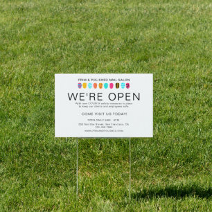 Neon Pink Teal Yellow We're Open Nail Salon Covid Sign