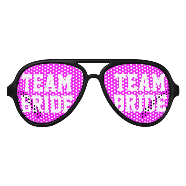 Neon pink Team Bride bachelorette party shades (Front)