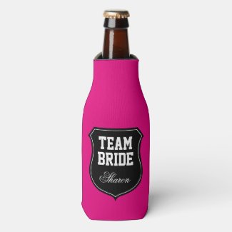 Neon pink Team Bride wedding party bottle coolers Bottle Cooler