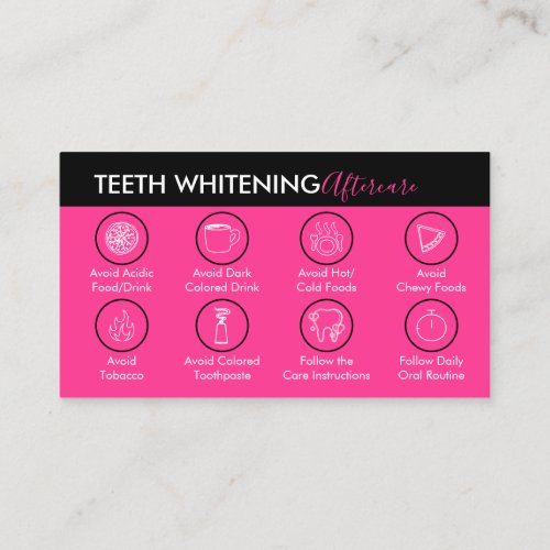 Neon Pink Teeth Whitening Aftercare Tips Business Card