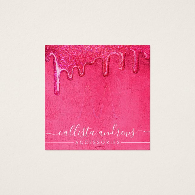 Neon Pink Thick Glitter Drips Ring Display Card (Front)