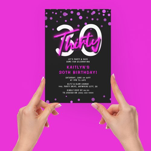 Neon Pink Thirty 30th Birthday Party Invitation