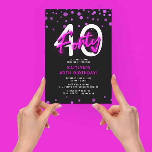 Neon Pink Thirty 40th Birthday Party Invitation