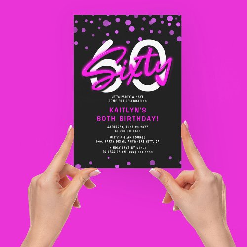 Neon Pink Thirty 60th Birthday Party Invitation