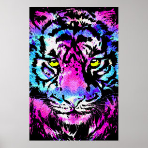 Neon Pink Tiger Head Portrait - Tiger Poster