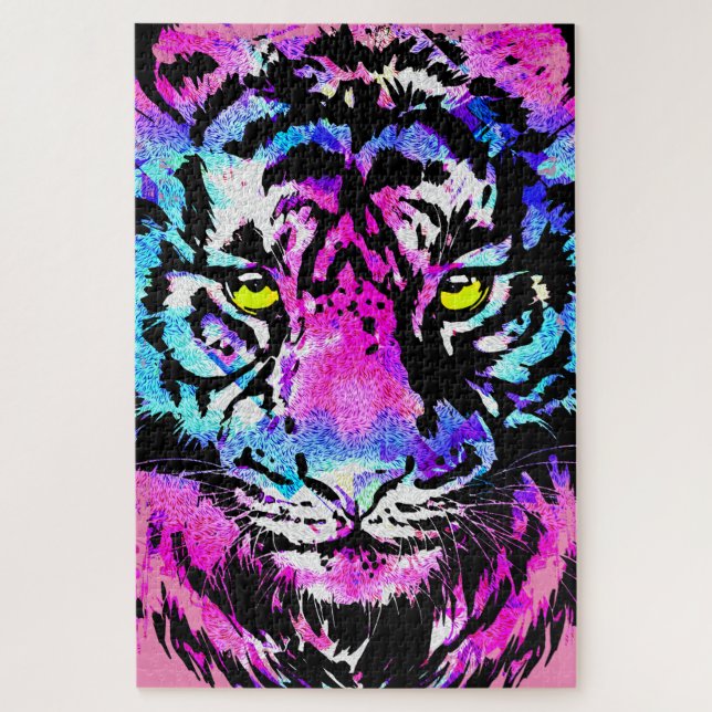 Neon Pink Tiger Head - Tiger Puzzle (Vertical)