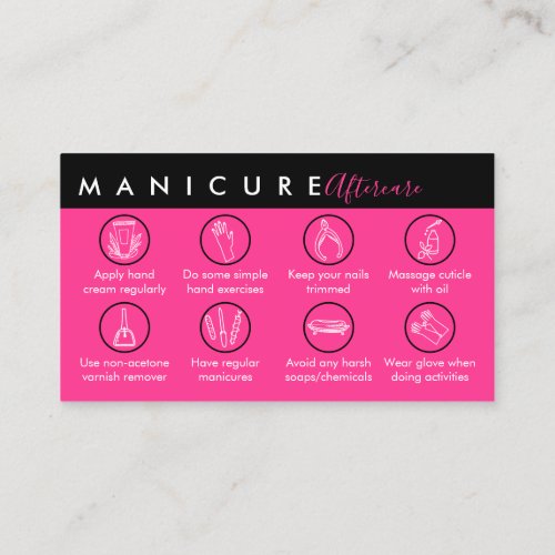 Neon Pink Top manicure aftercare tips Business Card