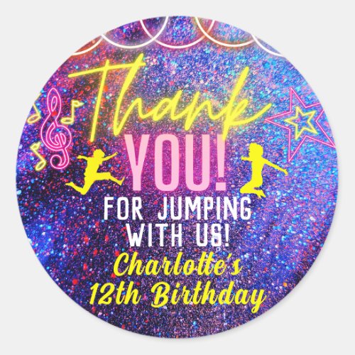 Neon Pink Trampoline Dance Party Thank You Favor Classic Round Sticker
