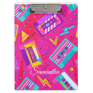Neon Pink Trendy 80's cassette Name Clipboard