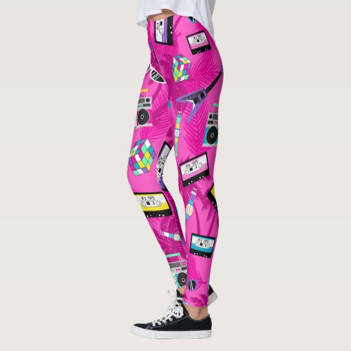 Neon Pink Trendy 80s Leggings Zazzle 0030