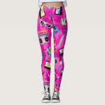 Neon Pink Trendy 80s Leggings<br><div class="desc">Featuring a neon pink trendy 80s theme,  these leggings display sunglasses and old school cassettes.  Makes a great gift for a trendy girl,  enjoy these fun and colorful 80s inspired leggings today!</div>