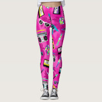 Neon Pink Trendy 80s Leggings