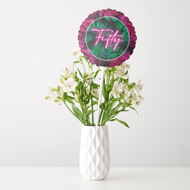 Neon Pink Tropical 50th Birthday Balloon (Vase)