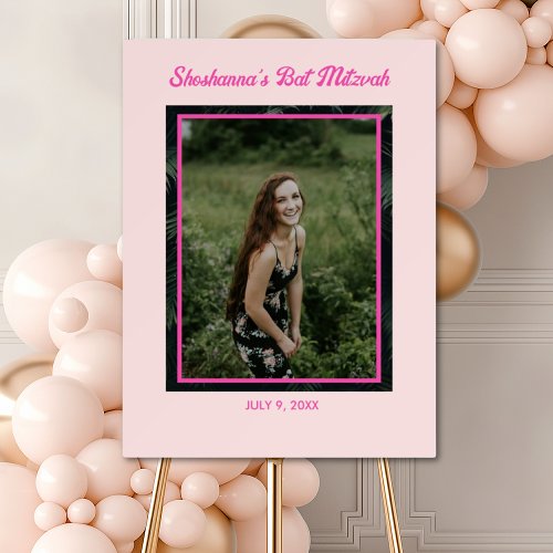 Neon Pink Tropical Bat Mitzvah Photo Sign in Board