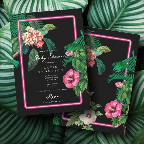 Neon Pink Tropical Botanicals Baby Shower Invitation