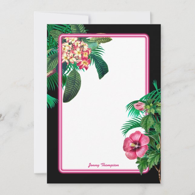 Neon Pink Tropical Botanicals  Note Card (Front)